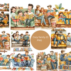 21 Cosy Families aquarel clipart, familie clipart, individuele png-afbeeldingen op transparante achtergrond, sublimatie