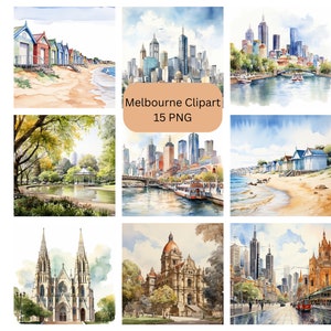 Aquarela Melbourne Clipart, Austrália Arquivos digitais PNG, sublimação, uso comercial