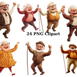 24 abuelos divertidos Clipart, divertidos Clipart, imágenes PNG individuales sobre fondo transparente, sublimación