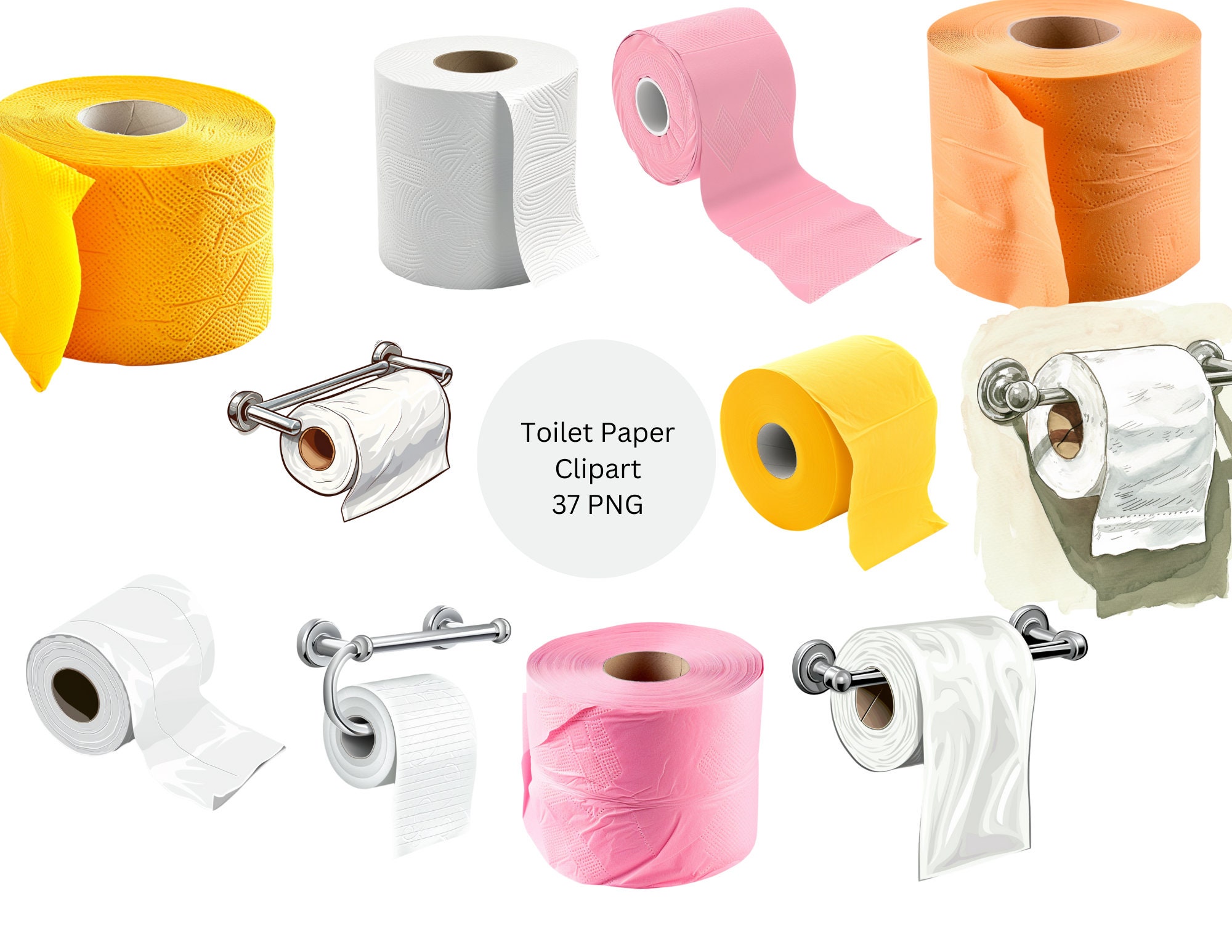 Toilet Paper Clipart, PNG Individual Images on Transparent Background,  Sublimation, Commercial Use - Etsy Israel, image size:2000x1545