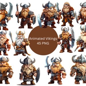Animated Vikings Clipart, PNG digital files on a transparent background, sublimation design, scrapbook, commercial use