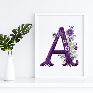 Embroidered Purple Floral Alphabet, Letters Png, Alphabet Png, Instant ...