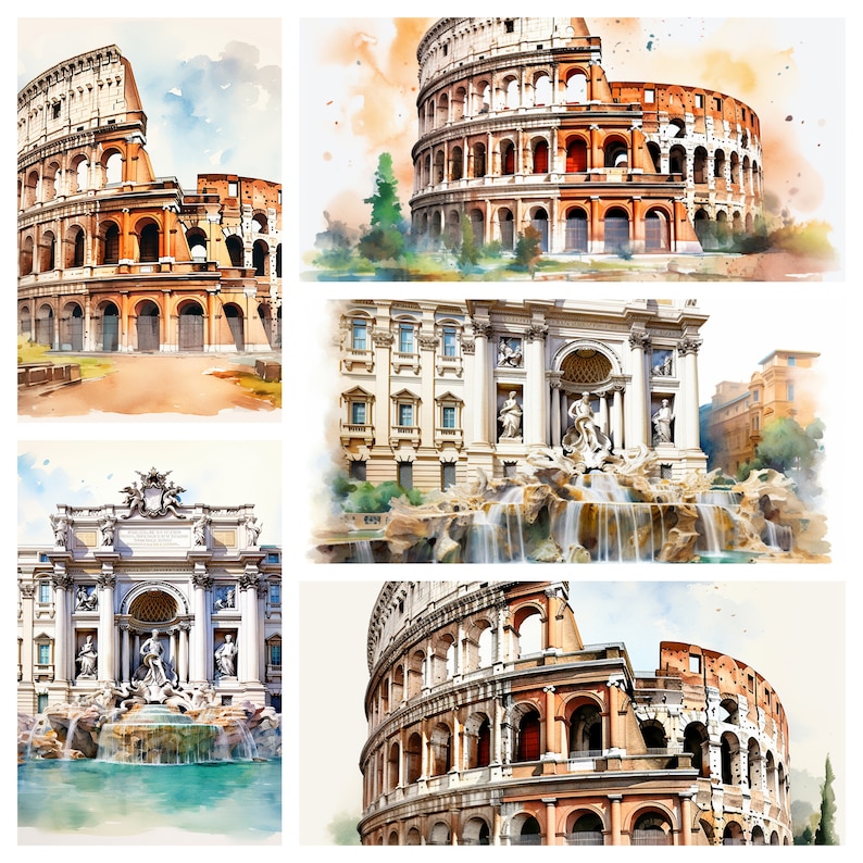 Watercolor Rome Clipart Bundle, 43 PNG Images, White Background, High ...
