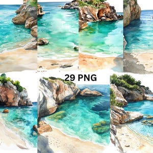 29 Seaside Coves aquarel clipart, afzonderlijke png-afbeeldingen op transparante achtergrond, sublimatie