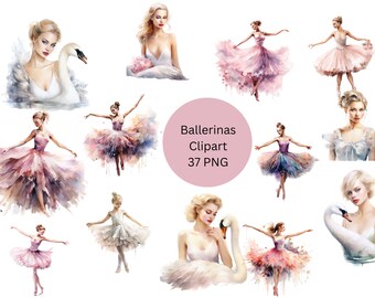 Watercolor Ballerinas Clipart, PNG digital files on a transparent background, scrapbook, sublimation, commercial use