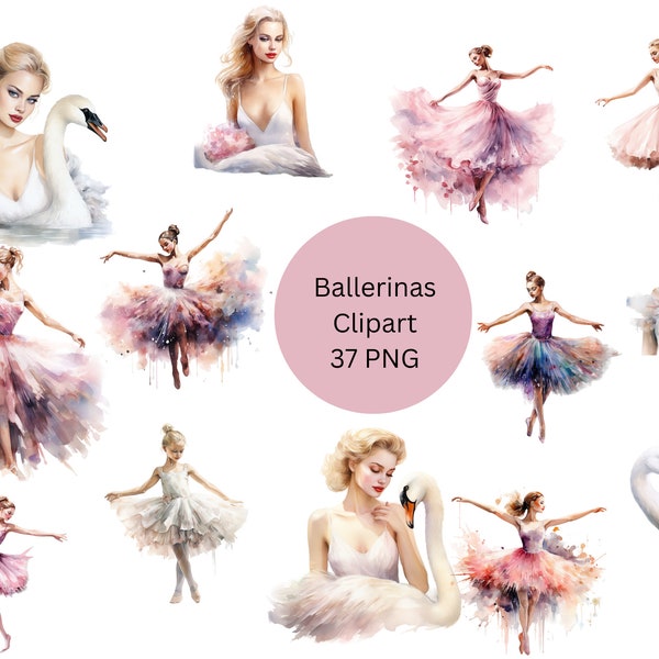 Watercolor Ballerinas Clipart, PNG digital files on a transparent background, scrapbook, sublimation, commercial use