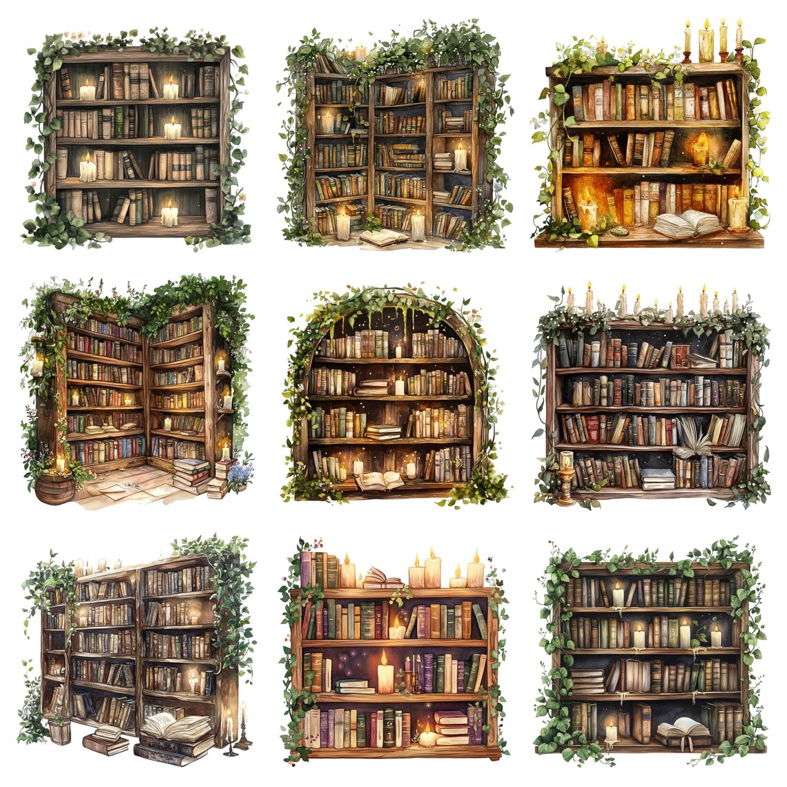 25 Antique Libraries Watercolor Clipart, PNG Individual Images on ...