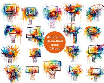 50 Watercolor Basketball Hoop Clipart PNG Bundle - - Personal and ...