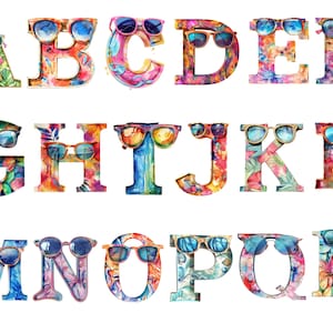 Alfabeto de gafas de sol, letras png, alfabeto png, descarga instantánea para uso comercial, Alta resolución, 12x12, uso comercial