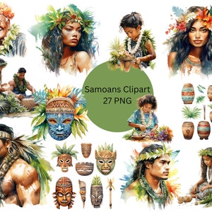Aquarela Samoans Clipart, Ilhas Samoa, arquivos digitais PNG em fundo transparente, design de sublimação, álbum de recortes, uso comercial