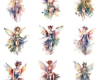Watercolor Fairies Clipart, PNG images, transparent background, clipart, high quality, 12x12, commercial use