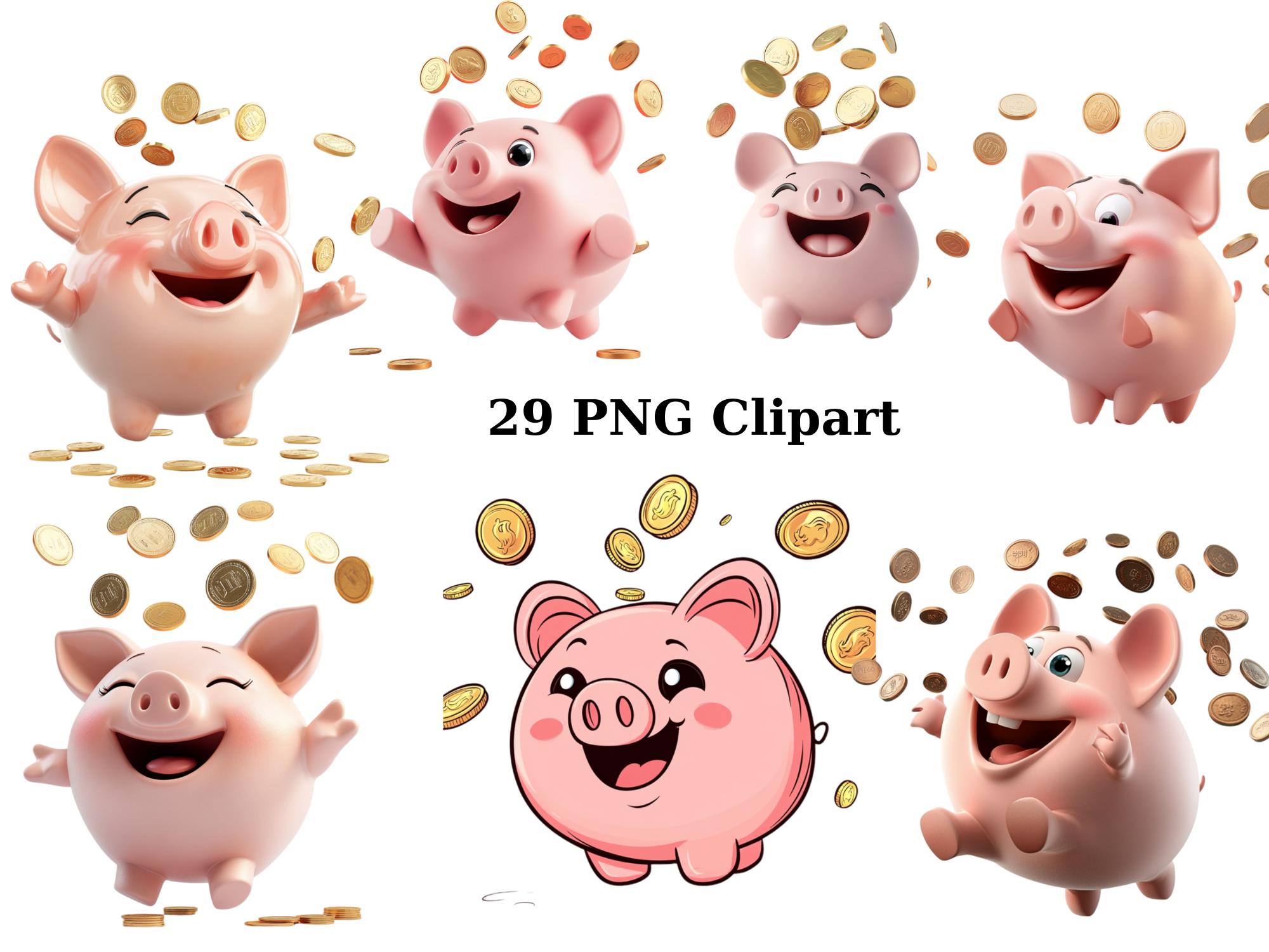 29 Lustige Sparschweine Clipart, wunderliche Clipart, PNG einzelne Bilder auf transparentem Hintergrund, Sublimation