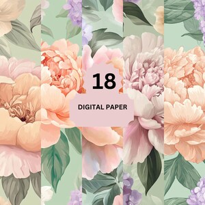 Peony Floral Digital Paper – 18 Soft Pastel Flower Backgrounds for Scrapbooking, Invitations & Crafts