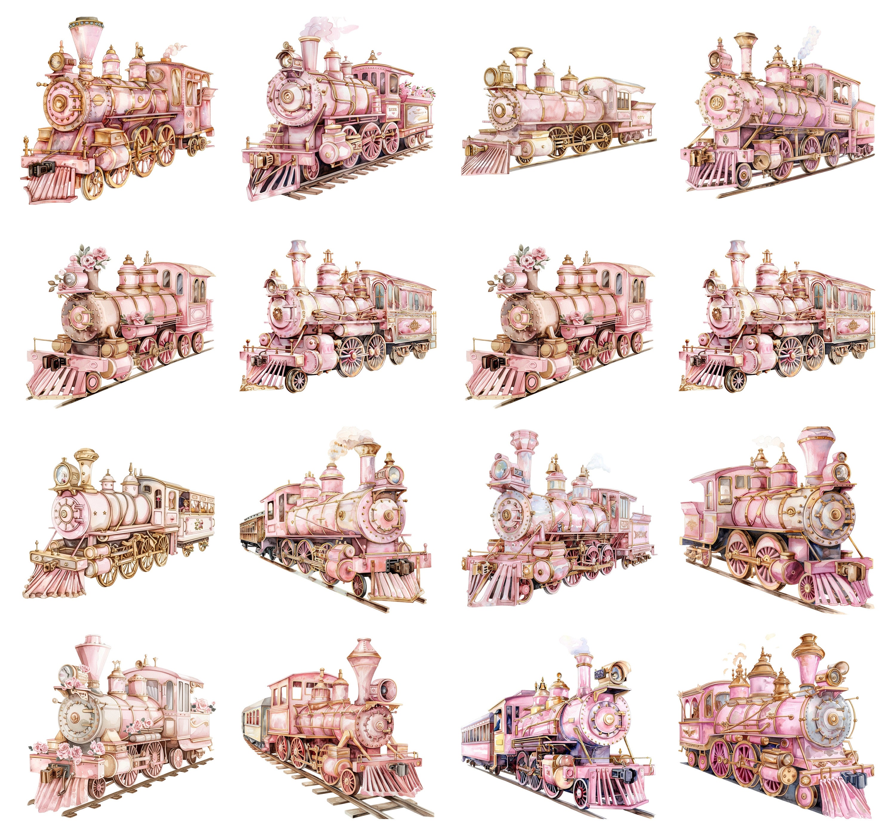 Train Princess Watercolor 36 Princess Train Clipart, PNG Digital Files on Transparent ...