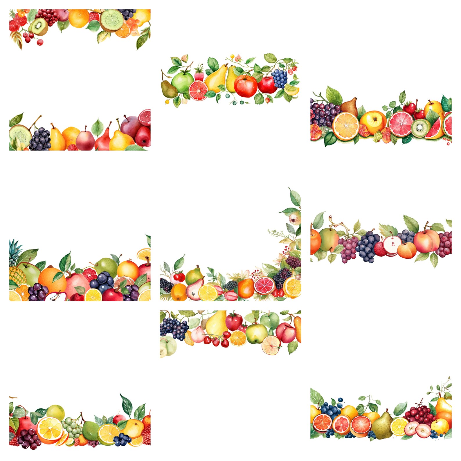 Fruit Border Rug Watercolor Fruit Borders Clipart, PNG Digital Files on Transparent ...