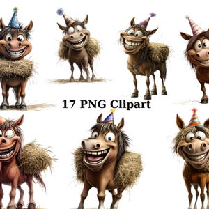 17 Funny Horses Clipart, Whimsical Clipart, PNG individual images on transparent background, sublimation