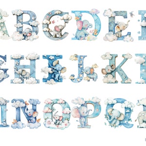 Alfabeto elefante aquarela, letras png, alfabeto png, download instantâneo para uso comercial, alta resolução, 12x12, uso comercial