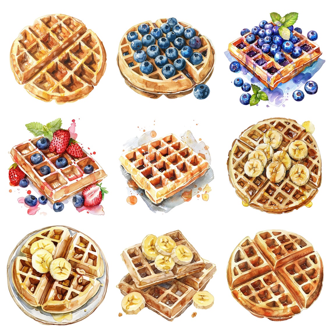 Watercolor Waffles Clipart, Dessert PNG Individual Images on ...