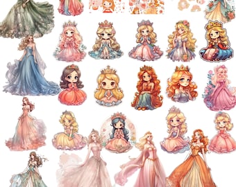 26 Princess PNG BUNDLE | Wraps | 26 Illustration design | High Resolution PNG for all princess Digital Download, Transparent Background