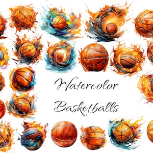Aquarel Basketballen Clipart, digitale PNG-bestanden op een transparante achtergrond, plakboek, uitnodigingen, commercieel gebruik, instant download