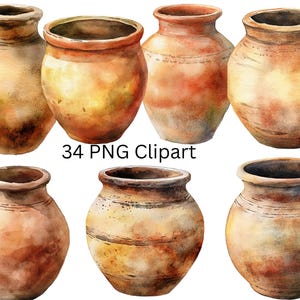34 ポット水彩クリップアート、水差しクリップアート、透明な背景の PNG 個別画像、昇華、商用利用