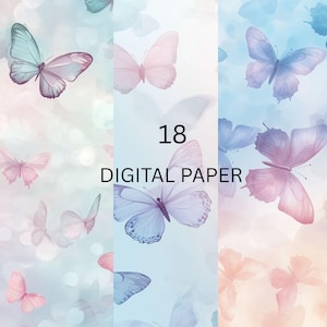 Pastel Butterflies Digital Paper Pack - 18 Soft Butterfly Backgrounds for Scrapbooking and Crafts