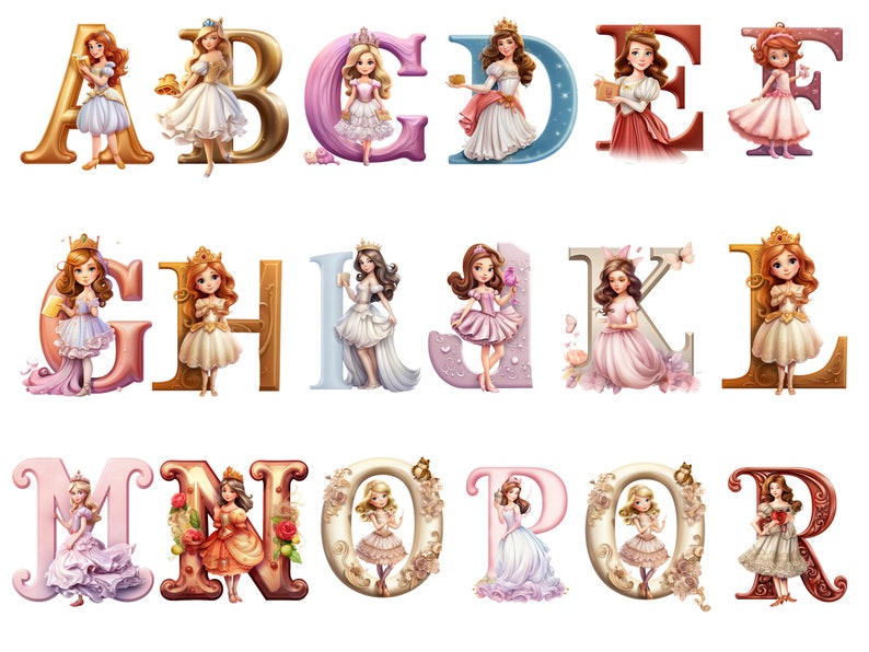 PRINCESS Alphabet Letters Png Alphabet Png Instant Download Etsy