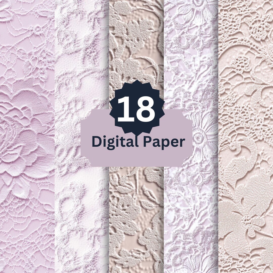 Elegant Lace Digital Paper Pack - 18 Textured Floral Patterns for ...