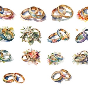 水彩結婚指輪のクリップアート、PNG 画像、透明な背景、高品質、12x12、商用利用、即時ダウンロード