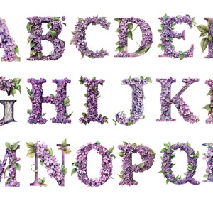 Alphabet fleur lilas, lettres png, alphabet png, téléchargement instantané pour un usage commercial, haute résolution, 12x12, utilisation commerciale