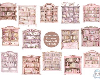 Watercolor Princess Bookshelf Clipart, PNG digital files on transparent background, sublimation, commercial use