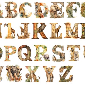 SAFARI FONT png, Alfabeto Safari png, Safari png Archivos recortados para Cricut, Safari Kids Alphabet