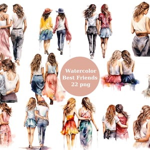 Aquarel beste vrienden clipart, transparante achtergrond, hoge kwaliteit, clipart, 12 x 12, commercieel gebruik