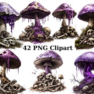 42 cliparts effrayants de champignons d'Halloween, clipart Halloween, PNG, images individuelles sur fond transparent, sublimation