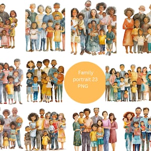 23 familieportretten aquarel clipart, bessen clipart, individuele png-afbeeldingen op transparante achtergrond, sublimatie