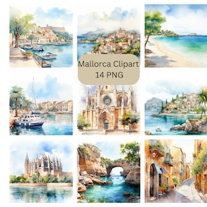 Watercolor Mallorca Clipart, Majorca PNG digital files on transparent background, sublimation, commercial use
