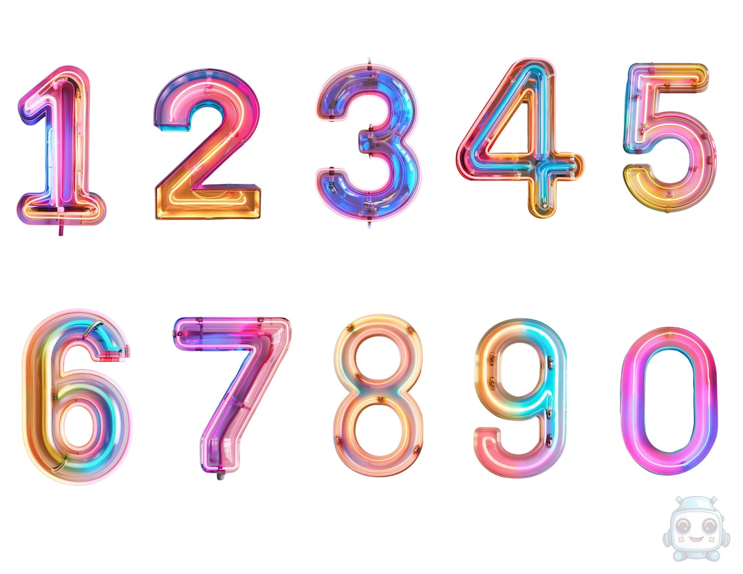 Neon Numbers Clipart, Transparent Background, High Quality, Clipart ...