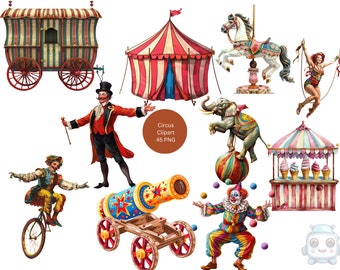 Circus Clipart, Carnival PNG individual images on transparent background, sublimation, commercial use