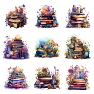 Watercolor Magical Books Clipart, PNG digital files on transparent background, sublimation, commercial use