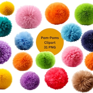 Pom-Poms Clipart, Pom Pom PNG, transparent background, scrapbook, sublimation design, instant download