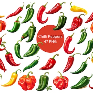Chilli Peppers Clipart, PNG digital files on a transparent background, sublimation design, scrapbook, commercial use