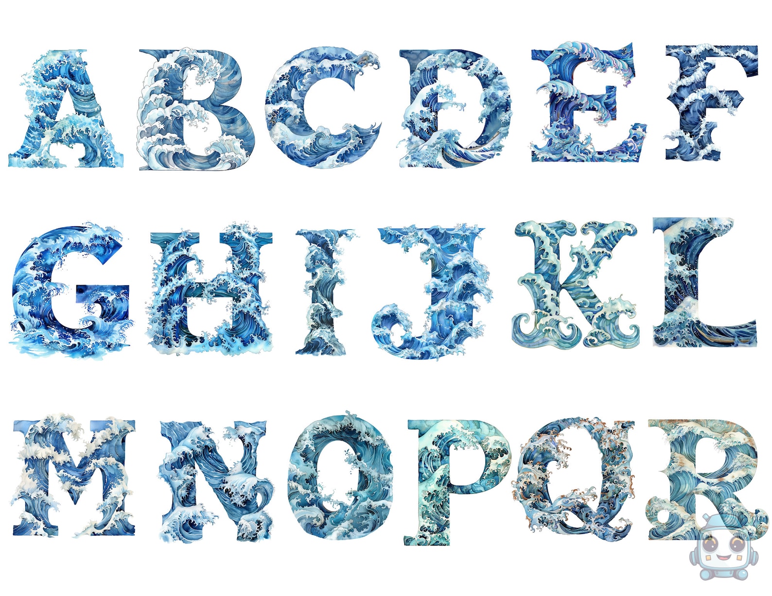 Ocean Waves Alphabet, Letters Png, Alphabet Png, Instant Download for ...