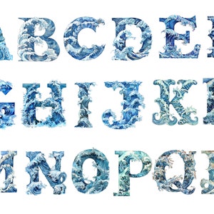 Alphabet vagues de l'océan, lettres png, alphabet png, téléchargement immédiat pour un usage commercial, haute résolution, 12 x 12, usage commercial