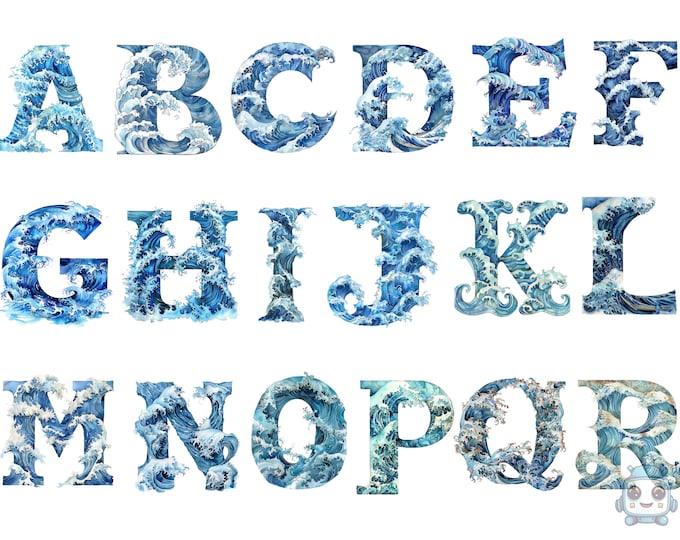 Ocean Wave Font 3D PNG Letters, Water Alphabet Set, Beach Doodle Letter ...