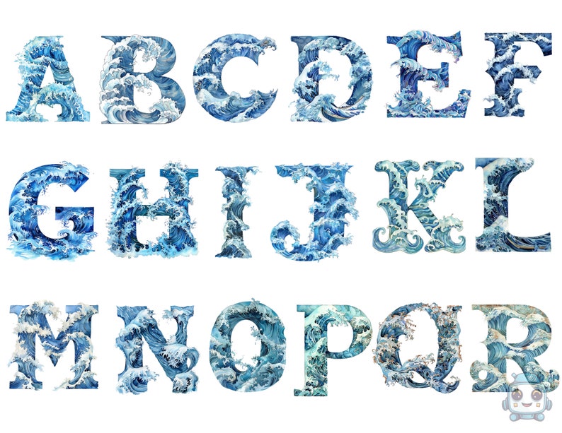 Letter Wave Patterns Ocean Waves Alphabet, Letters Png, Alphabet Png, Instant Download for ...