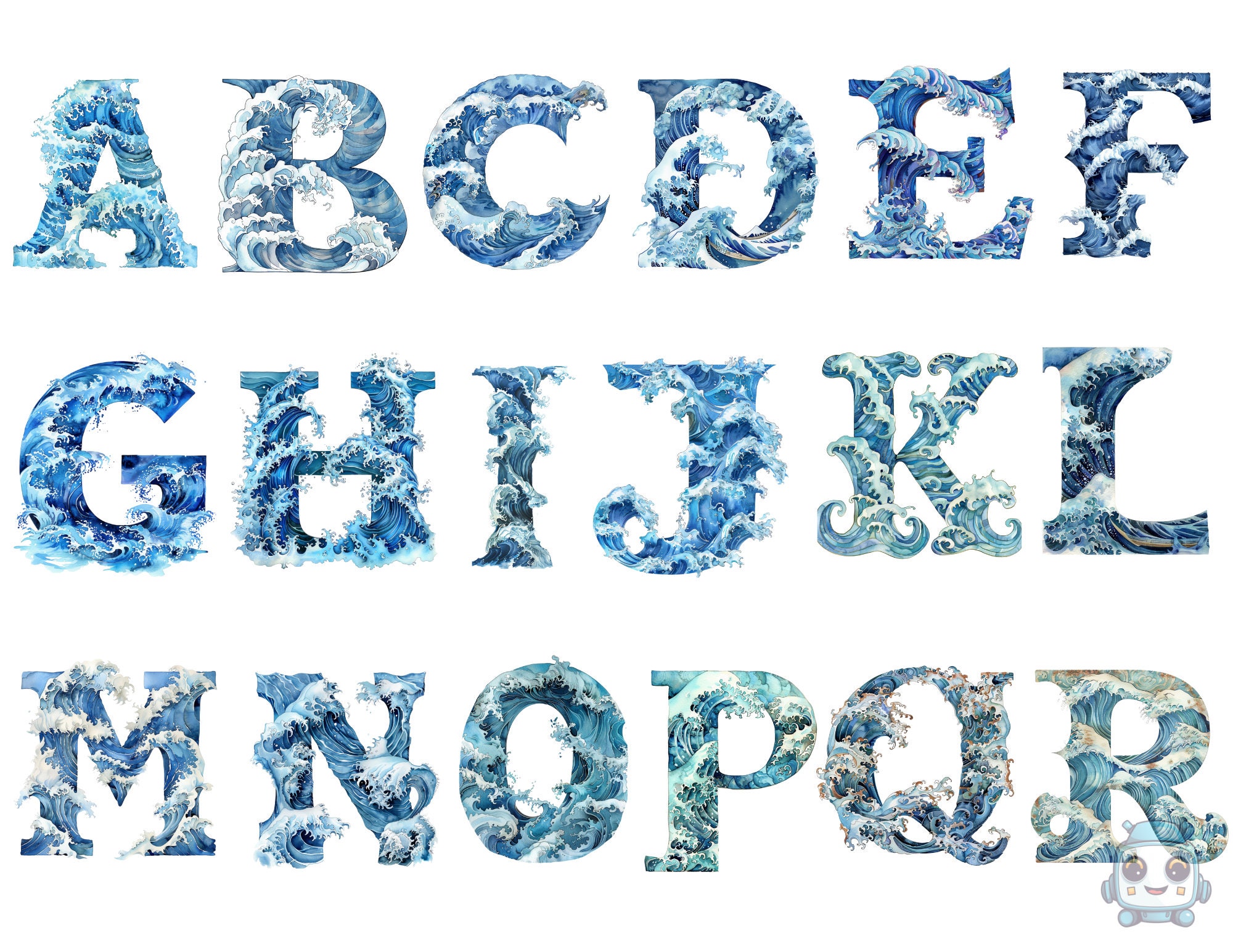 Ocean Waves Alphabet, Letters Png, Alphabet Png, Instant Download for ...