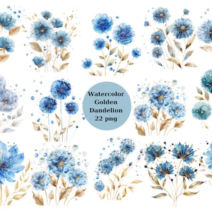 Aquarell Golden Dandelion Clipart, PNG Einzelbilder auf transparentem Hintergrund, Sublimation, kommerzielle Nutzung