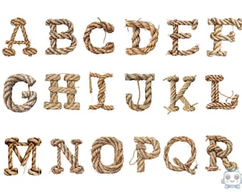 Watercolor Rope Alphabet Clipart, PNG individual images on transparent background, sublimation, commercial use