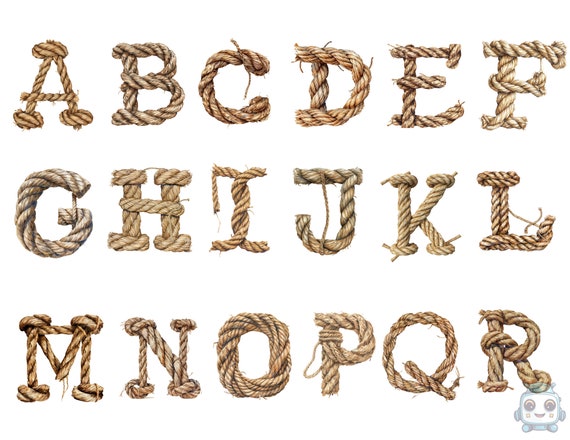 Watercolor Rope Alphabet Clipart, PNG individual images on transparent background, sublimation, commercial use