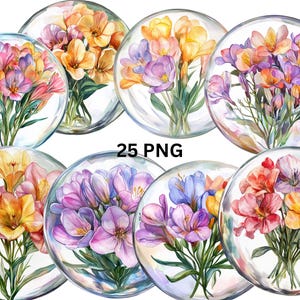 25 Freesia in Crystal Ball Watercolor Clipart, Floral Clipart, PNG digital files on transparent background, sublimation, commercial use